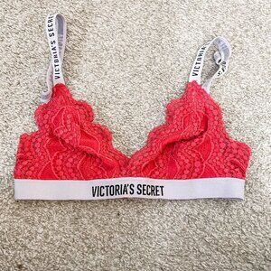 Victoria's Secret Bra Bralette Lace Logo Red Festival, Size Small